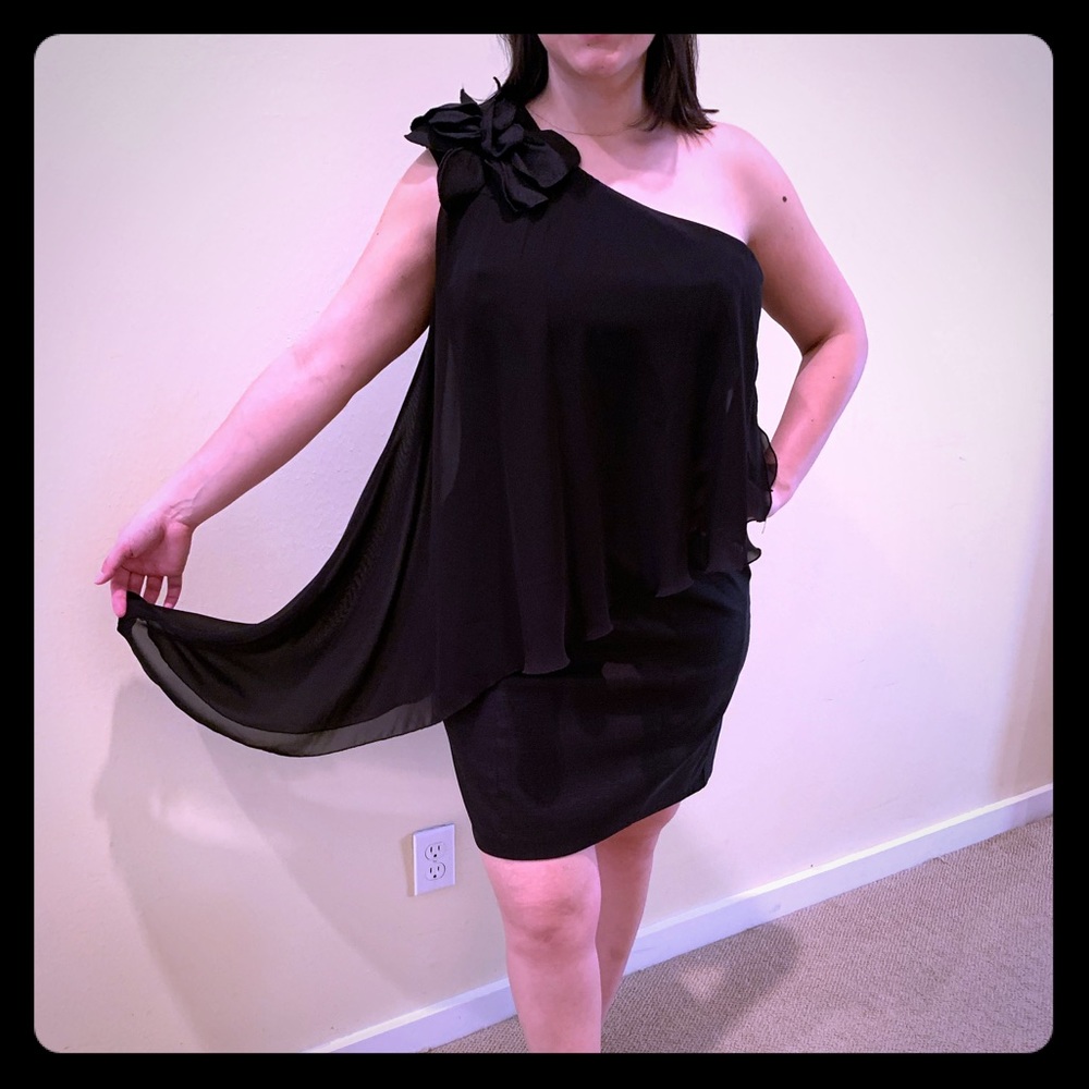 One shoulder black cocktail dress